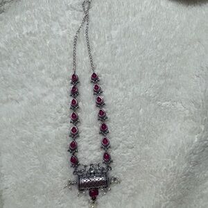 Elegant Silver and Red Necklace